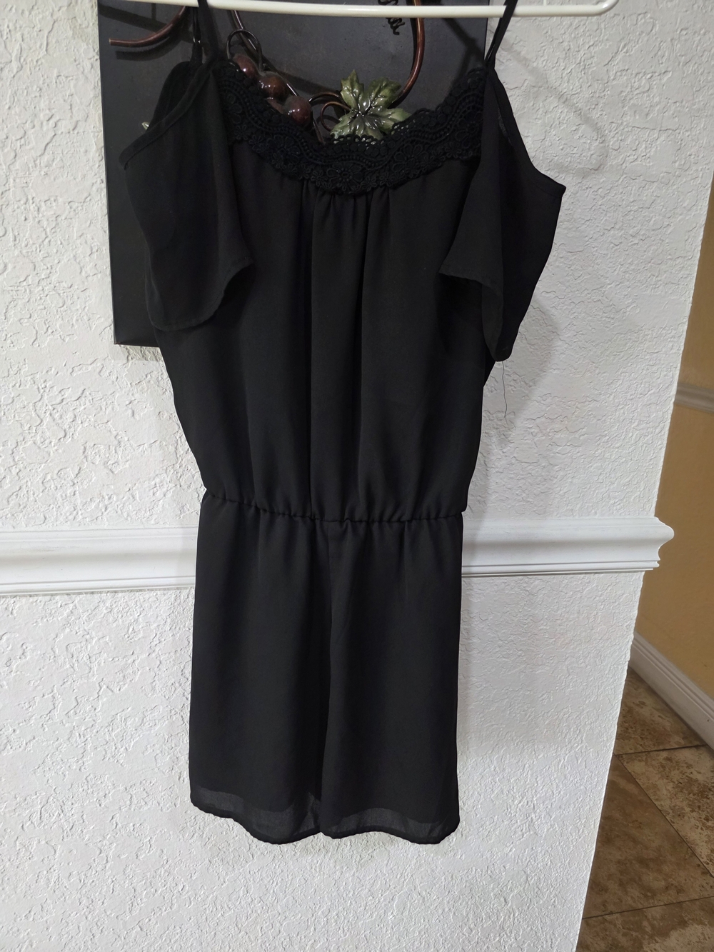 Decree Black Lace-Trim Romper